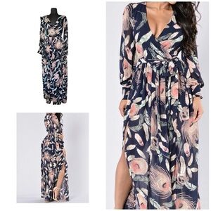 Fashion nova Brunch Maxi Dress Floral V Neck XS